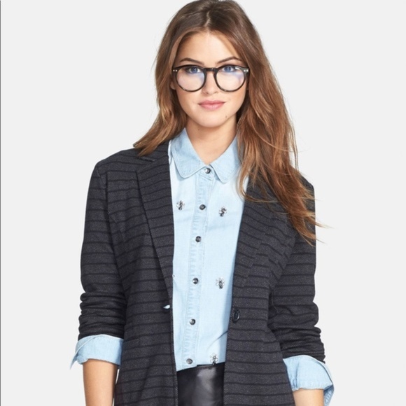 Caslon Jackets & Blazers - Caslon | Gray & Black Striped Cotton Jersey Blazer